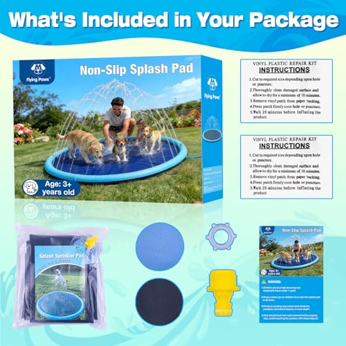 67'' Splash Pad for Dogs and Kids, Dog Splash Pad Heavy Duty, Thick Non-Toxic Dog Pool, PVC Tear-Resistant Pup Paradise Sprinkler Pads Summer Fun Outdoor Water Pools for Toddlers & Pets