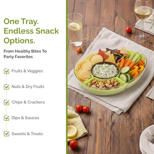 Divided Serving Tray with Lid, 5 Removable Compartments Snack & Veggie avocado shaped Tray with Center Dip Bowl, Portable Food Storage Container for Fruit, Charcuterie, Travel, Work & Parties