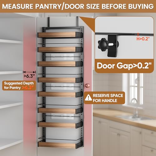 8 Tier Over The Door Pantry Organizer, 2 IN 1 Wall Mount or Hanging Spice Rack Seasoning Shelves with Adjustable Basket
