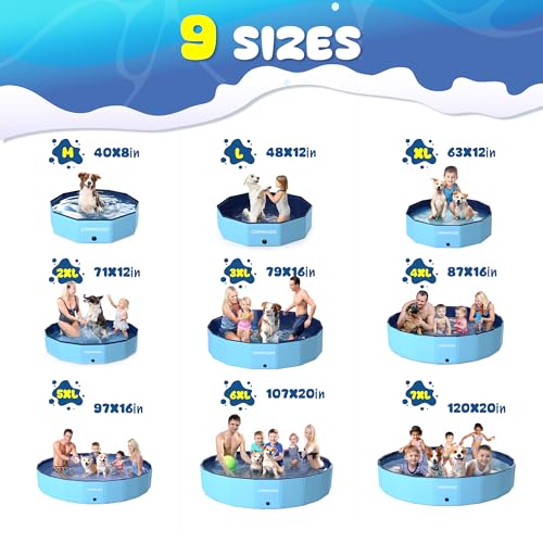 COMMOUDS Foldable Dog Pool for Large Dogs, Hard Plastic Dog Kiddie Swimming Pool, Collapsible Pet Bath Tub Wading Pools for Kids and Puppy Small Medium Dogs(63inch.D x 12inch.H)