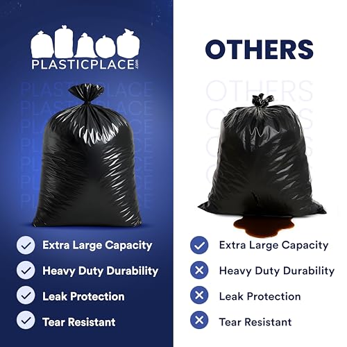 Plasticplace 95-96 Gallon Garbage Can Liners Heavy Duty 1.5 Mil Black Trash Bags Tear-Resistant Outdoor Garbage Bags for Rollaway Bins Large 61" x 68" Industrial-Strength Waste Bags (25 Count)