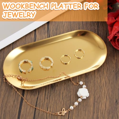 AKOLAFE 10PCS Stainless Steel Serving Tray Set Gold Platters for Serving Food Extra Small Metal Trays Decorative 7" Long Plate Oval Storage Trays Thickened Serving Dishes for Party Buffet Sushi Snack