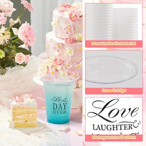 150 Pack Wedding Disposable Plastic 12 oz Mr and Mrs Cups for Wedding Reception and Bridal Shower Decorations