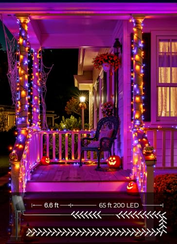 Brightown 2 Pack Solar Halloween Lights, 144ft 400 LED, Orange & Purple