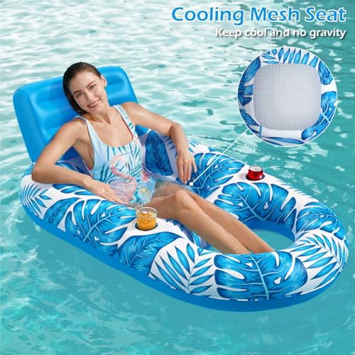 Jasonwell Inflatable Pool Float Adult - Pool Floaties Lounger Floats Raft Floating Chair Water Floaties for Swimming Pool Lake Lounge Float with Cup Holders Beach Pool Party Toys for Adults