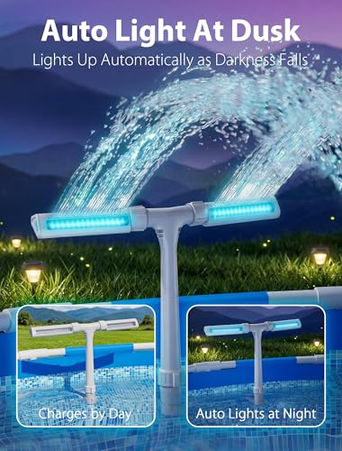 POOLHOUR 2026 Upgrade Height Solar Pool Fountain with 10-Color 4-Mode LED Lights, Auto Light-Sensing Pool Sprinkler Fountain for Above/Inground Pools, 360° Adjustable Spray for 8-16°F Cooling (Gray)