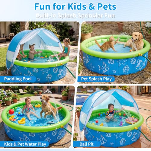 Kids Pool for Toddler, Foldable Kiddie Pool with Removable Canopy, Portable Baby Toddler Pool for Indoor Outdoor, Quick Setup No Tools, Easy Drain Non-Slip Splash Pool for Backyard & Travel (47in)