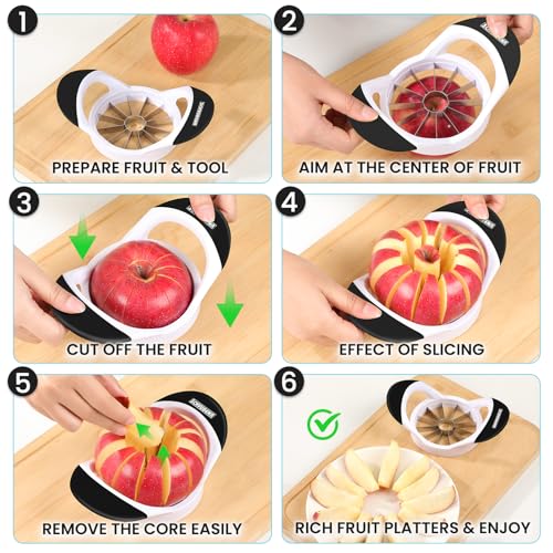 SCHVUBENR 3.5 Inch Apple Slicer with 12 Sharp Blades - Professional Apple Cutter - Stainless Steel Apple Corer - Super Sharp Apple Slicer and Corer - Slice Apple with Ease(Black)