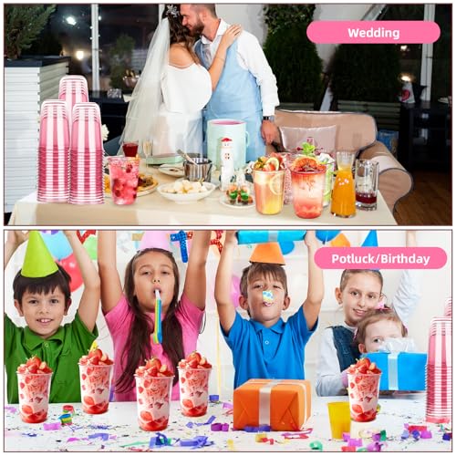 KesaPlan 50 Pcs Pink Plastic Cups, 16oz Disposable Stemless Wine Glasses Pink Clear Drinking Cup for Party Plastic Disposable Cup for Cocktail Party Wedding Birthday Valentine's Galentine's Day