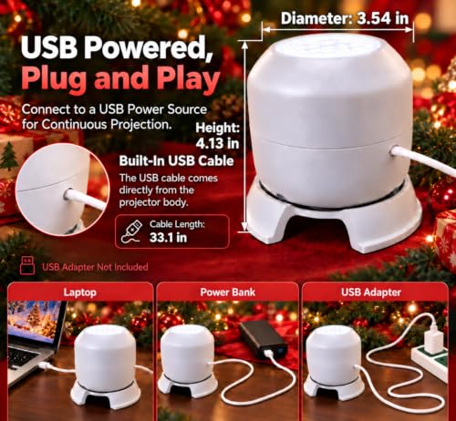 Christmas Projector Light, Dynamic Rotating USB Indoor Decor