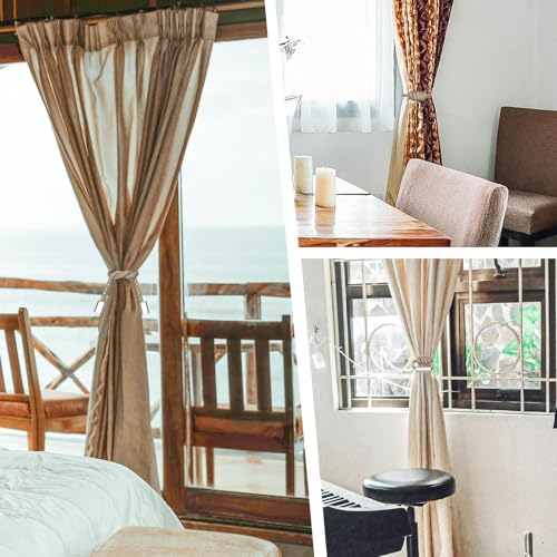 NICEEC 4 Pack Mini Magnetic Curtain Tiebacks Modern Simple Style Drape Tie Backs Elegant Hand Weave Rope Knot Decorative Curtain Holdbacks for Home & Office Window Drapery (Beige)