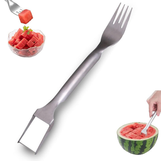 Watermelon Fork Slicer Cutter, Stainless Steel 2-in-1, Portable Watermelon Fork Watermelon Cutter Slicer Tool Fruit Forks Slicer for Home Party Camping Kitchen Gadget
