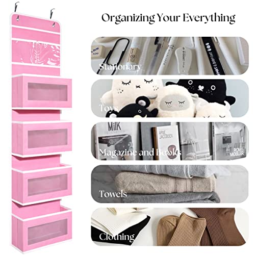 GCreation Over Door Organizer for Bedroom Bathroom Pantry, 5 Shelf Pink