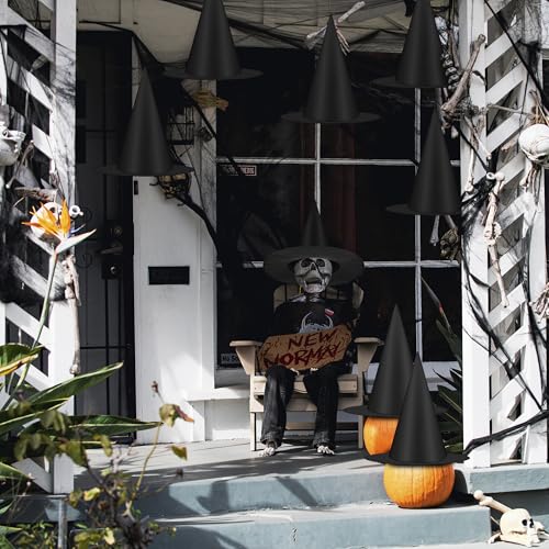 12 PCS Halloween Witch Hats, Black Hanging Witch Hats Porch Yard Decor