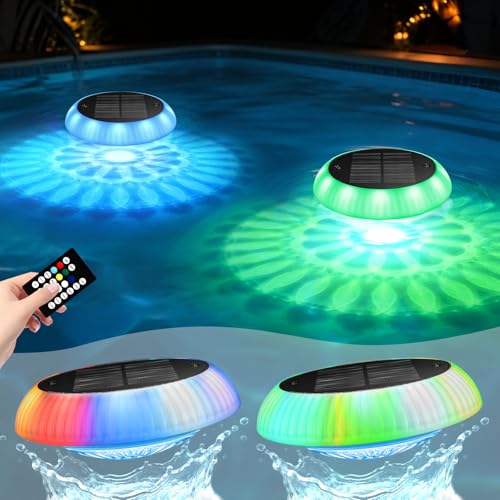Yogaret Solar Floating Pool Lights - Pool Lights, 18 RGB Lighting Modes, IP68 Waterproof, for Inground and Above Ground Pool, Pool Party, Bathroom, Bathtub, Garden, Pond Decor（2Pcs）