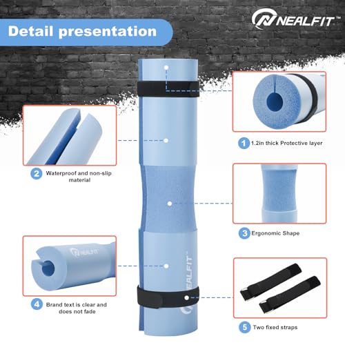 NEALFIT Barbell Pad Squat Pad for Squats—Squat Bar Pad—Great for Weightlifting,Lunges and Hip Thrusts—Foam Sponge Pad—Fit Standard and Olympic Bars Perfectly