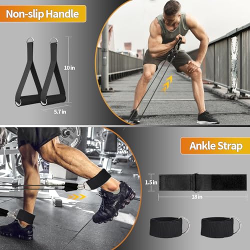 WHATAFIT Resistance Bands, Exercise Bands, Workout Bands with Handles, Door Anchor and Ankle Straps, 5 Resistance Levels Fitness Bands for Strength Training, Physical Therapy, and Home Gym Equipment
