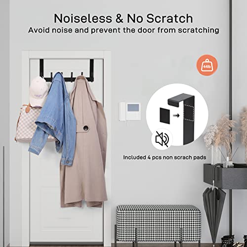 Over The Door Hooks, Door Hanger Hooks for Hanging, Over The Doors Towel Racks for Bathroom with 12 Coat Hook, Coat Rack Dorm Essentials Bathroom Accessories（1 Pack, Black）