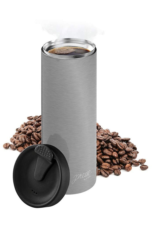 bobble French Coffee Presse, On-The-Go use, Quick Brew, Slim Design, Triple Wall Insulation, 14 oz (Stainless Steel)