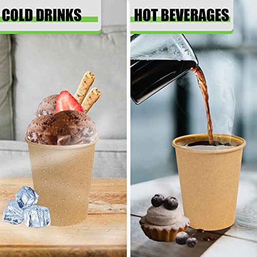 Lamosi 200 Pack 8 oz Kraft Paper Cups, Brown Disposable Paper Coffee Cups, Unbleached Paper Cups for Hot/Cold Beverage Party Home Office