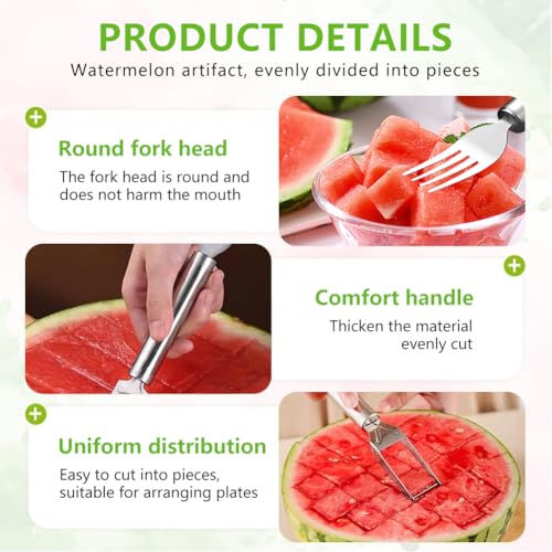 2-in-1 Stainless Steel Fruit Cutter, Watermelon Fork Slicer Tool, Dual Head Watermelon Slicer and Fork for Fruit Cubes, Kitchen Fruit Cutting Tool (1Pack, A)