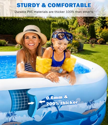 Large Inflatable Swimming Pool for Adults & Kids – 165”x76”x22” Family Backyard Pool with Electric Pump, Heavy Duty PVC Water Party Outdoor Playset