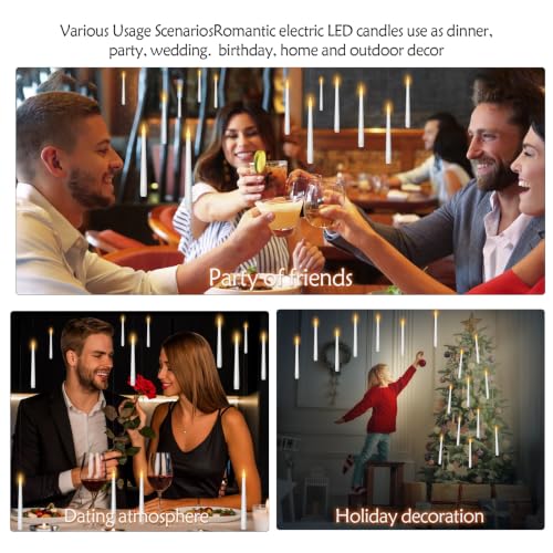 kakoya Flameless Floating Candles with Wand，20 Pcs Magic LED Hanging Taper Candles，Flickering Battery Operated Taper Candle with Wand Remote for