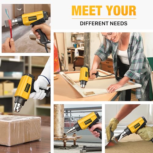 SEEKONE 1800W Heat Gun Compact Design Heavy Duty Hot Air Gun 122℉-1202℉（50℃- 650℃）Variable Temperature Control for 2 Speed Settings with 4 Nozzels for Crafts, Vinyl Wrap, Shrink Tubing