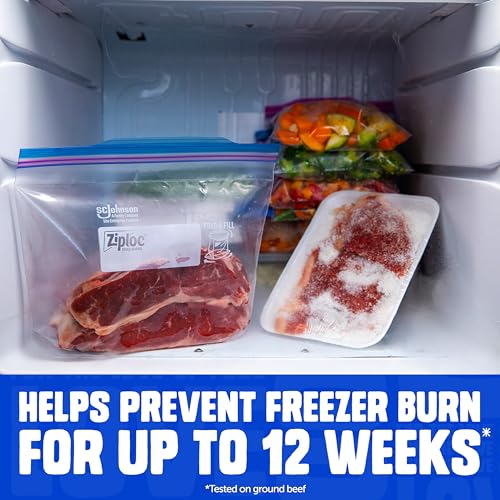 Ziploc Quart Food Storage Freezer Bags, Stand-Up Bottom, Easy to Fill, 100 Count