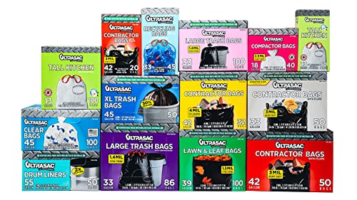 Ultrasac - Heavy Duty Drum Liner, 55-60 Gallon, 2 Mil, 38"x58", Black, 50 Count/w Ties