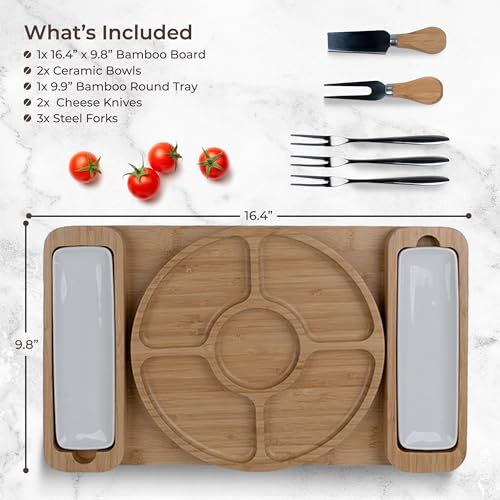 Charcuterie Boards Gift Set - Large Bamboo Cheese Board with Serving Tray, Knives and Bowls for Meat, Cheese and Crackers, for Mom, Housewarming, Wedding, Birthday Gifts for Women