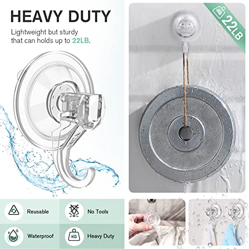 VIS'V Wreath Hanger, Large Suction Cup Wreath Hooks, Heavy Duty, 22 LB Capacity, Removable and Reusable, Clear, 2 Pcs