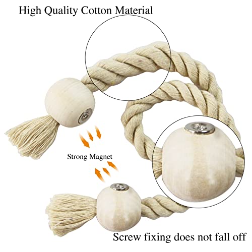 2 Pack Dark Beige Magnetic Curtain Tiebacks Cotton Hand Woven Tieback Holdback Decorative Tie Backs for Drapes with Wooden Buckle No Tools Required