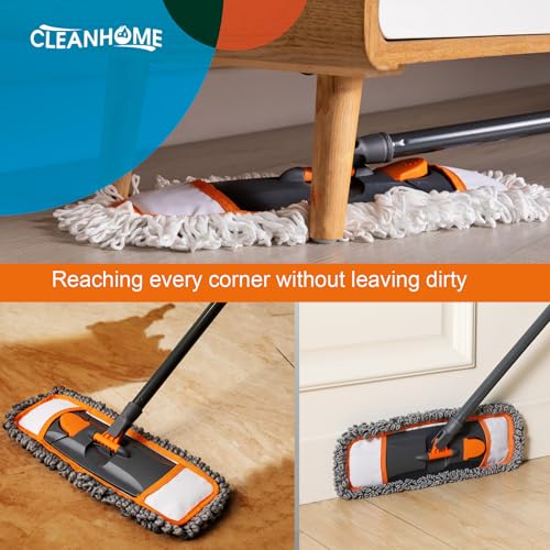 CLEANHOME Mops for Floor Cleaning with 3 Different Washable Pads and Extendable 55” Long Handle, Multifunction Dust Mop for Hardwood,Marble,Tile Floor Mopping,Orange