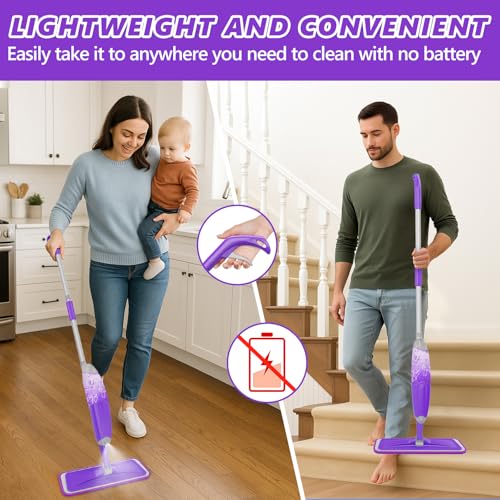 HOMTOYOU Spray Mops for Floor Cleaning: Wet Mop for Hardwood Tile Wood Laminate Vinyl - 3 Washable Microfiber Pads for Swiffer Powermop - Absorbs Pet Hair Dust