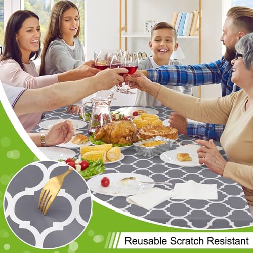 Smiry Rectangle Table Cloth, Waterproof Vinyl Tablecloths with Flannel Backing for Rectangle Tables, Wipeable Spillproof Plastic Tablecloth for Dining, Camping, Indoor and Outdoor (60"x84", Grey)