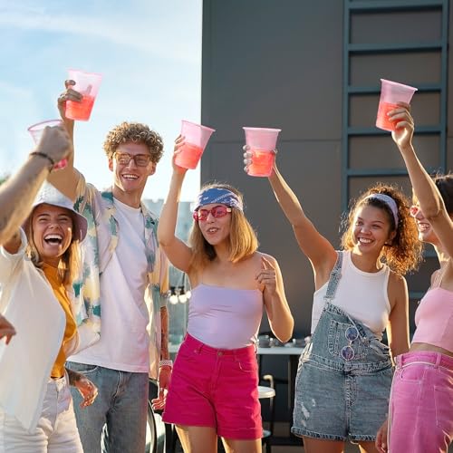 KesaPlan 100 Pack Pink Plastic Party Cups, 16 oz Disposable Wine Glasses, Pink Clear Drinking Cup for Cocktail, Disposable Cups for Birthday Wedding Valentine's Galentine's Day Bachelorette Party