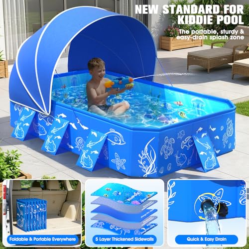 2026 Kiddie Pool with Canopy,Baby Swimming Pool for Toddler,Non-Inflatable Portable Pool for Kids,Foldable Toddler Pool with Shade,Kiddie Pool for Backyard,Pop Up Baby Beach Pool 53''×40''×33''