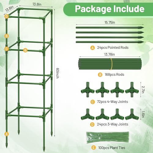 Legigo 6 Pack Square Tomato Cages- 60 Inch Heavy Duty Tomato Trellis for Climbing Plants Outdoor, Tomato Plant Support Stakes Cage Garden Trellis for Garden Raised Garden Bed Cucumbers Vegetables