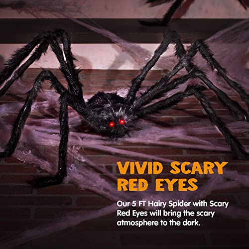 JOYIN Halloween Outdoor Decorations Giant Spider, 5 Ft Large Spider for Yard Lawn Garden Patio Scary Halloween Outside Decor, Indoor Haunted House
