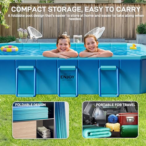 Foldable Pool, Non-Inflatable Swimming Pool for Adults & Family Use, Thickened Collapsible Folding Pool, Large Foldable Pool for Backyard, Portable Above Ground Outdoor Pool 116" x 65" x 20"