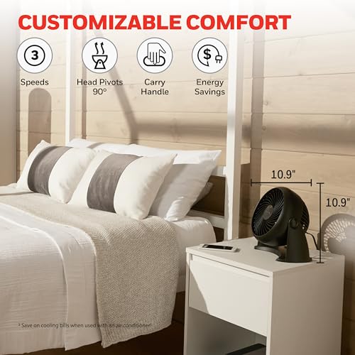 Honeywell TurboForce Air Circulator, Small Tabletop Fan, Quiet Personal Fan for Home or Office, 3 Speeds, 90 Degree Pivoting Head, Black, HT900