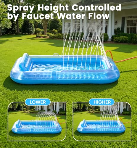 Inflatable Tanning Pool Lounger Float with Sprinkler, 77" x 48" XL Tanning Pool for Adults with Pillow & Cup Holder, 6 in 1 Suntan Tub Sunbathing Bed Pool Floats Adult for Backyard, Beach & Lake