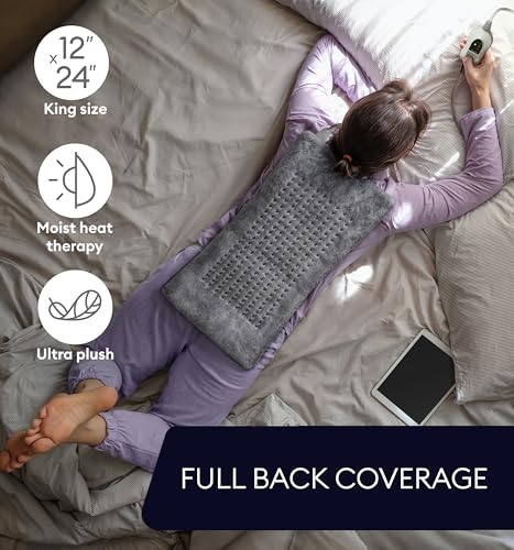 GENIANI Electric Heating Pad for Back Pain & Cramps Relief, Electric Throw, Auto Shut Off, Machine Washable, Moist Heat Pad for Neck & Shoulder - Valentines Day Gifts for Her (12×24", Tabby Gray)