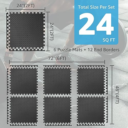 Art3d Eva Puzzle Exercise Mats, 24"x24" x 1/2” Thick Foam Interlocking Tiles for Gyms, Flooring, Workout, Gym Equipments, Pack of 6