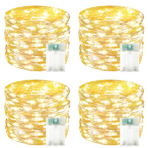 4 Pack 60 LED Fairy Lights Battery Operated with Timer, 20 FT String Lights