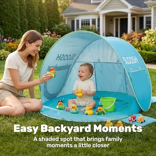 SLOOSH Baby Beach Tent - Pop Up Shade Pool, UPF 50+ UV Protection Sun Shelter for Infant, Portable Beach Pool with Carry Bag, Dual Mesh Side Panels for Toddler Outdoor Travel Camping