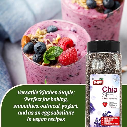Badia Chia Seed, 22 oz – High Fiber, Omega-3, Protein, Energy Boost - Smoothies, Yogurt, Baking, Oatmeal