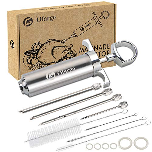 Ofargo Stainless Steel Meat Injector Syringe Kit with 4 Marinade Needles for BBQ Grill Smoker, Valentines Day Gifts for Men Dad Husband Him, 2-oz Large Capacity, Both Paper User Manual and E-Book Recipe
