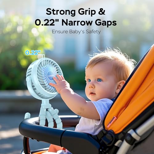 COMLIFE Baby Stroller Fan With Light, Rechargeable Battery Operated, Max 10Hrs Cooling, 3 Speeds, 360° Rotate USB Desk Fan, Flexible Tripod Clip On Fan for Stroller Car Seat Crib Treadmill Golf Cart